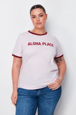 Trendyol Curve Pink Stripe Detail Printed Basic Knitted T-shirt