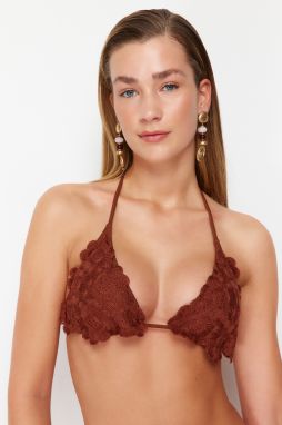 Trendyol Brown Triangle Floral Appliqué Knitwear Bikini Top