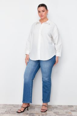 Trendyol Curve Ecru Collar Stone Detailed Woven Shirt