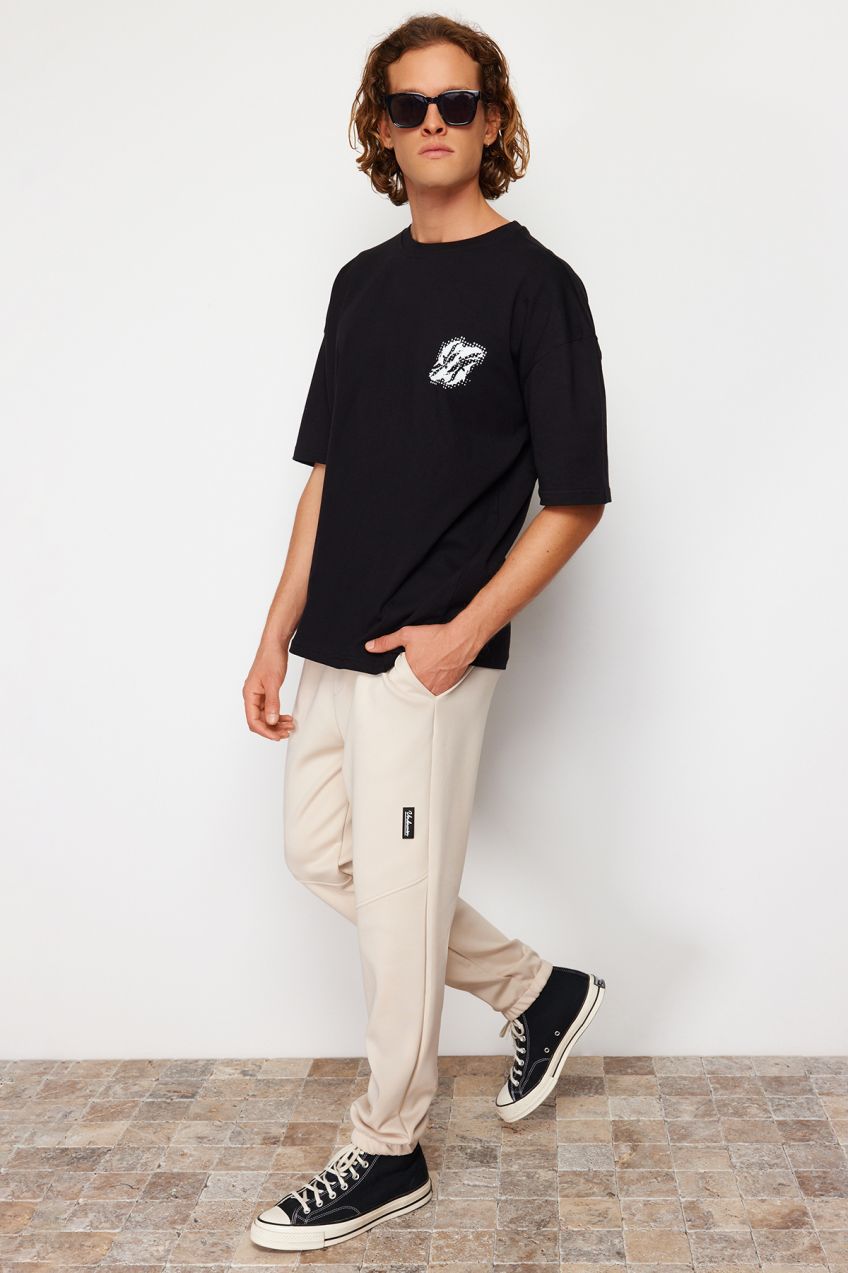Trendyol Beige Regular Cut Labeled Scuba Rubber Leg Sweatpants