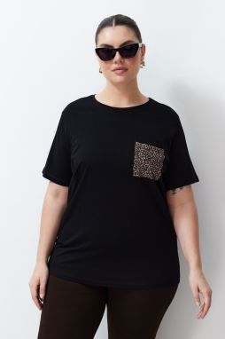 Trendyol Curve Black Animal Printed Oversize 100% Cotton Knitted T-shirt
