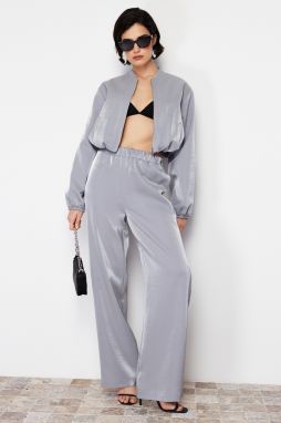 Trendyol Anthracite Satin Wide Leg/Wide Leg Elastic Woven Trousers