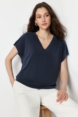 Trendyol Anthracite Modal V-Neck Relaxed/Comfortable Cut Knitted T-Shirt