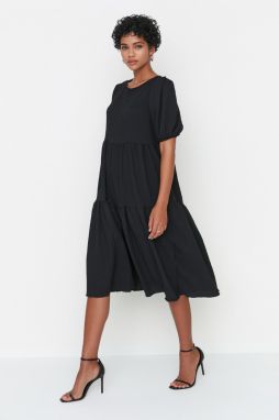 Trendyol Black Wide Cut Flounce Midi Woven Dress
