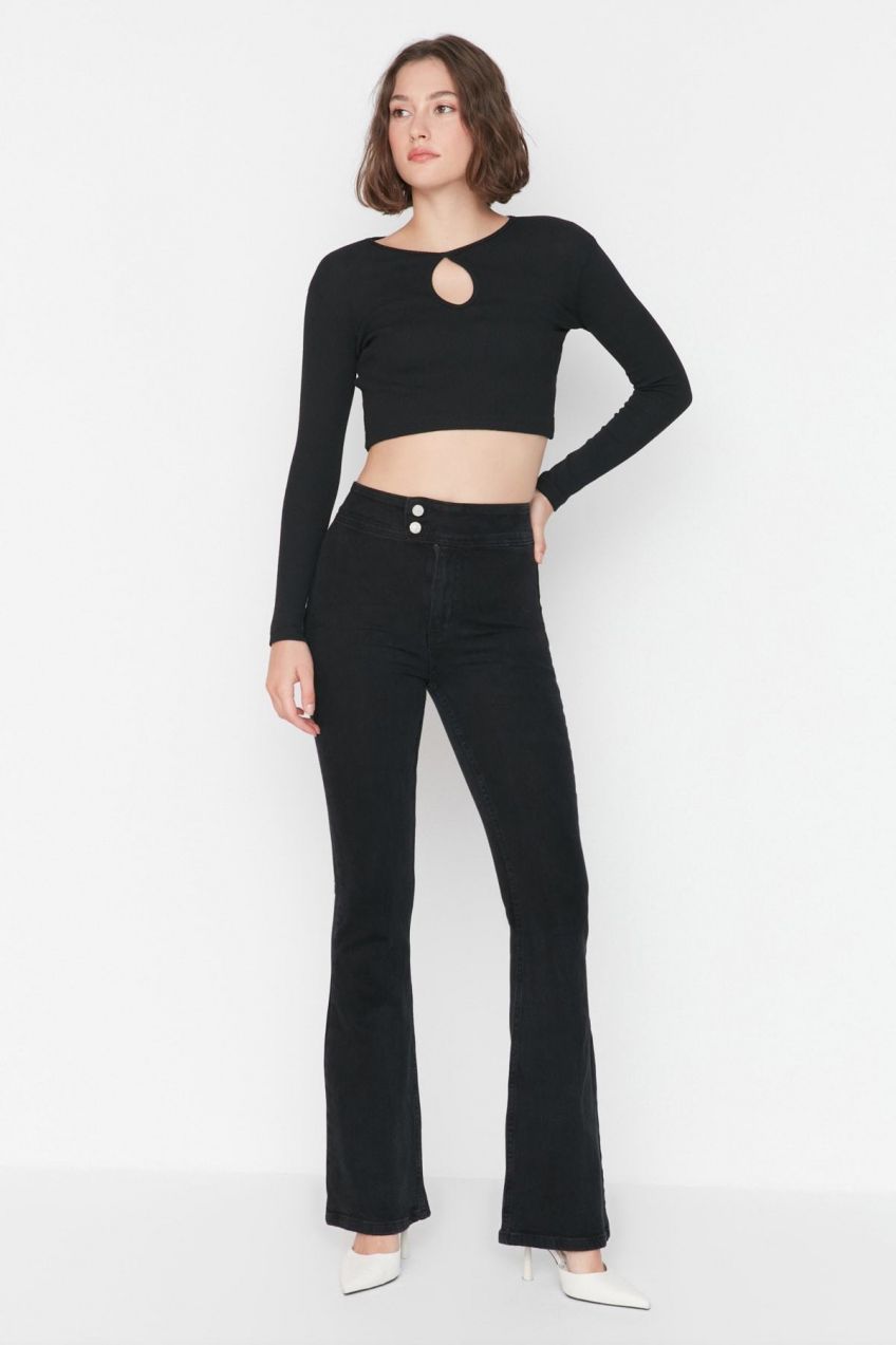 Trendyol Black Waist Detail Normal Waist Flare