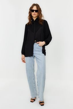 Trendyol Black Ruffled Chiffon Woven Shirt