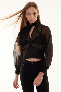 Trendyol Black Crop Sheer Look Woven Blouse