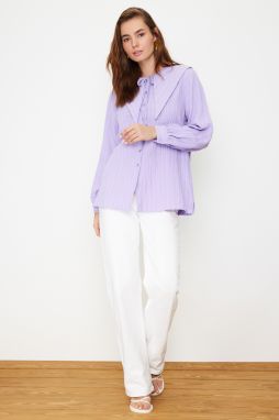Trendyol Lilac Big Collar Crinkle Woven Shirt