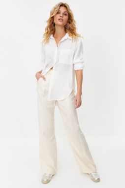 Trendyol Ecru Oversize Wide Fit Linen Look Woven Shirt