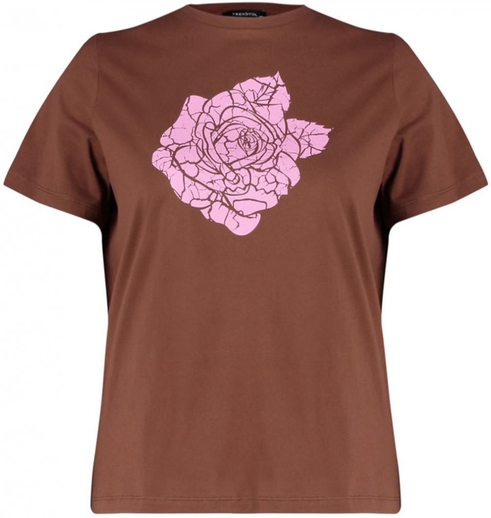 Trendyol Curve Brown Knitted Crew Neck Printed T-Shirt