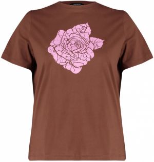 Trendyol Curve Brown Knitted Crew Neck Printed T-Shirt