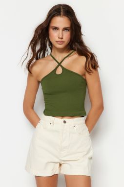 Trendyol Khaki bezšvová úzka pletená blúzka s detailom na rukávoch