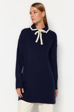 Trendyol Navy Modrý golier detailný pletený sveter