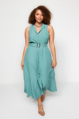 Trendyol Curve Mint Belted Woven Shirt Dress