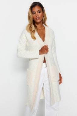 Trendyol Ecru Wide Fit Midi Pile sveter Kardigán