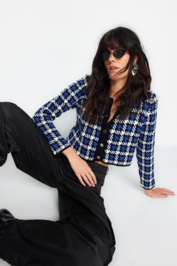 Trendyol Black Super Crop vzorovaný pletený kardigán