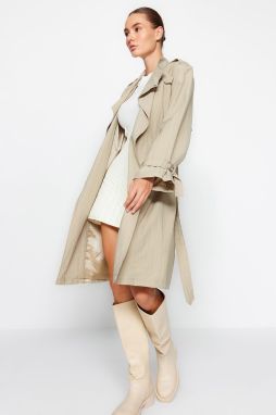 Trendyol béžový oversize široký trenčkot s opaskom
