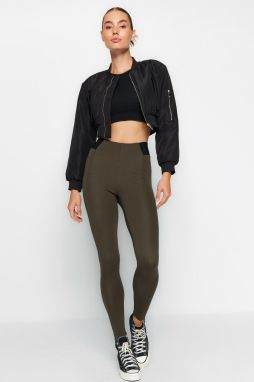 Trendyol Khaki zámky s vysokým pásom Pletené legíny s elastickým pásom