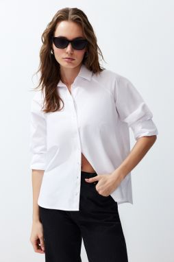 Trendyol Ecru Back Foil Print Detailed Cotton Woven Shirt