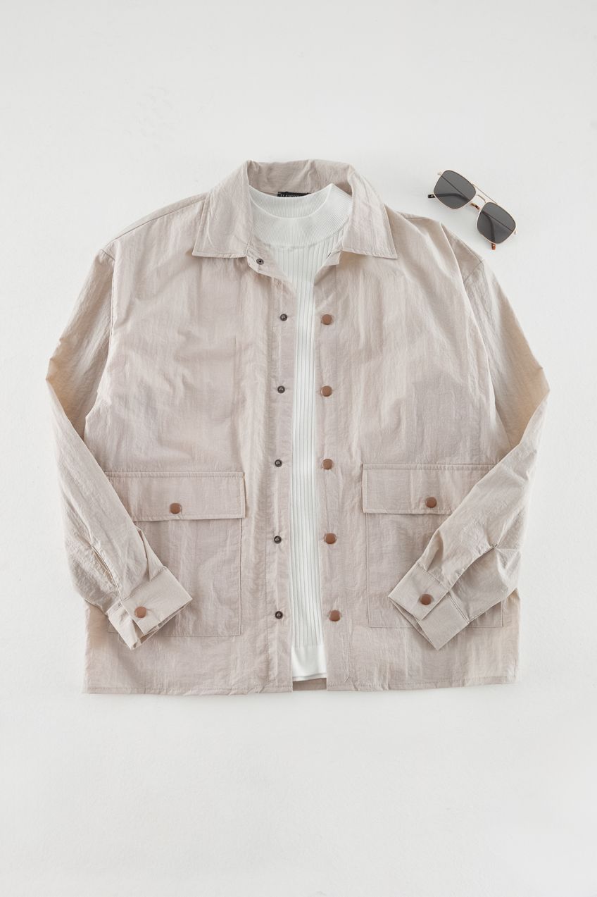 Trendyol Stone Oversize Fit Snap Closure Technical Fabric Parachute Limited Edition Shirt