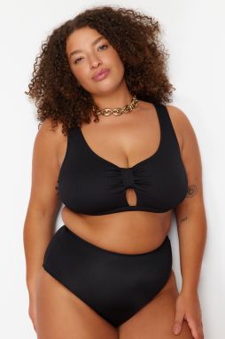 Trendyol Curve Black Knot Detailed Textured Bikini Top