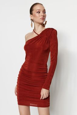 Trendyol hnedé pletené elegantné večerné šaty