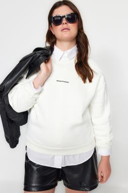 Trendyol Curve Hrubá Ecru, Fleece Vnútri, Vyšívaný Detail Pletená Mikina
