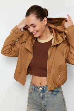 Trendyol Beige Oversize Crop Sleeve Roll Detail Thin Raincoat Windbreaker Coat