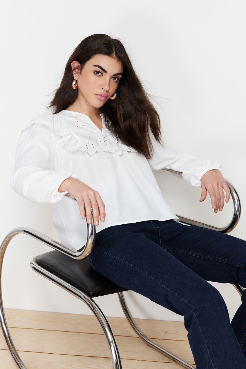 Trendyol Ecru Flounce Detail Woven Blouse