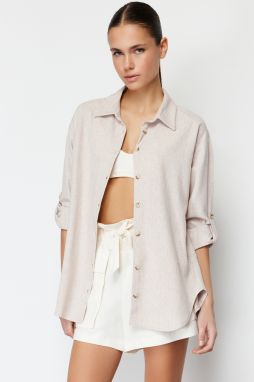 Trendyol Beige Low Sleeve Oversize Cotton Linen Woven Shirt