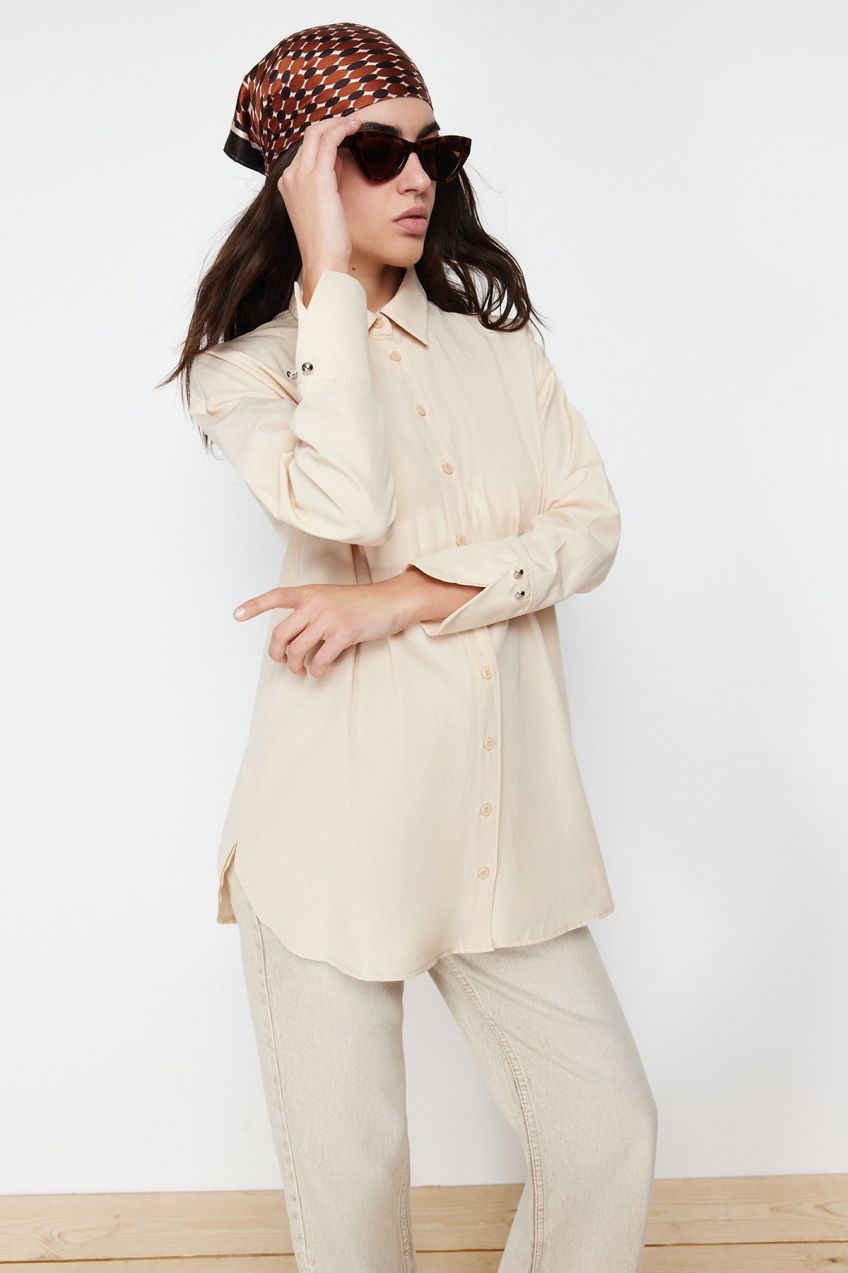 Trendyol Ecru Cuff Detailed Woven Shirt