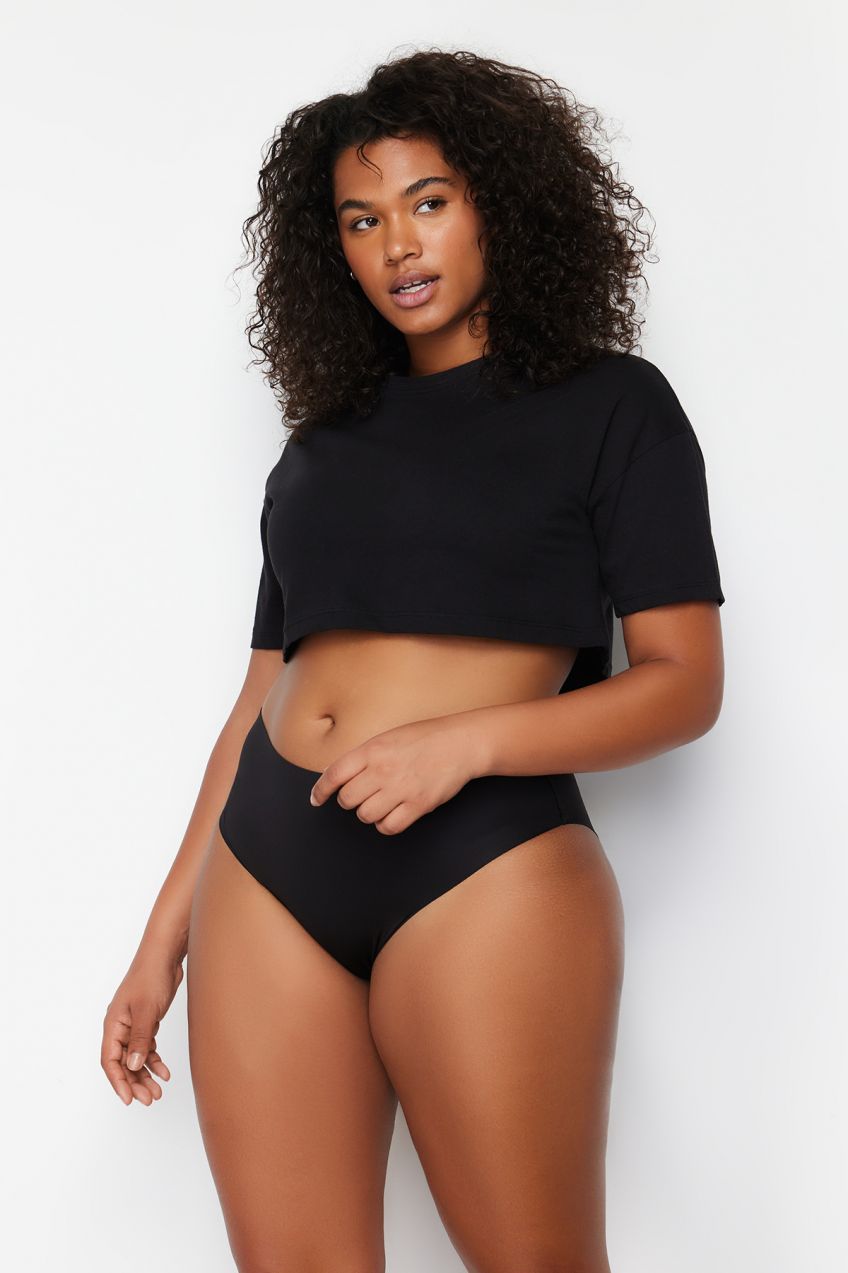 Trendyol Curve Black Non-marking Non-Slip Back Flexible High Waist Plus Size Panties