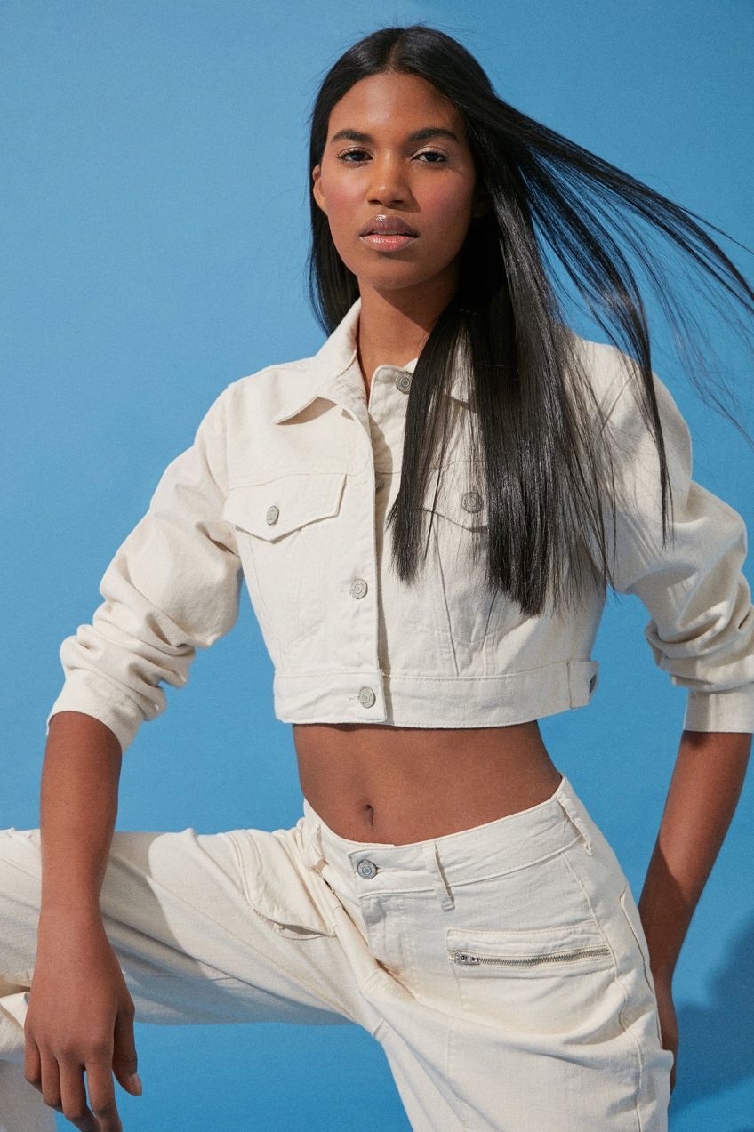 Trendyol Ecru Oversize Crop Denim Jacket