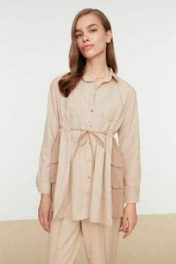 Trendyol Beige Color Block Fastening and Pocket Detail Woven Shirt