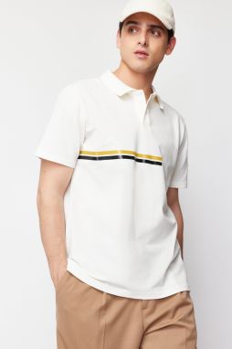 Trendyol White Regular Cut Stripe Printed 100% Cotton Polo Neck T-shirt
