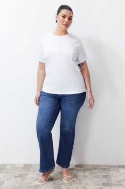 Trendyol Curve White Piping Detailed 100% Cotton Knitted T-shirt