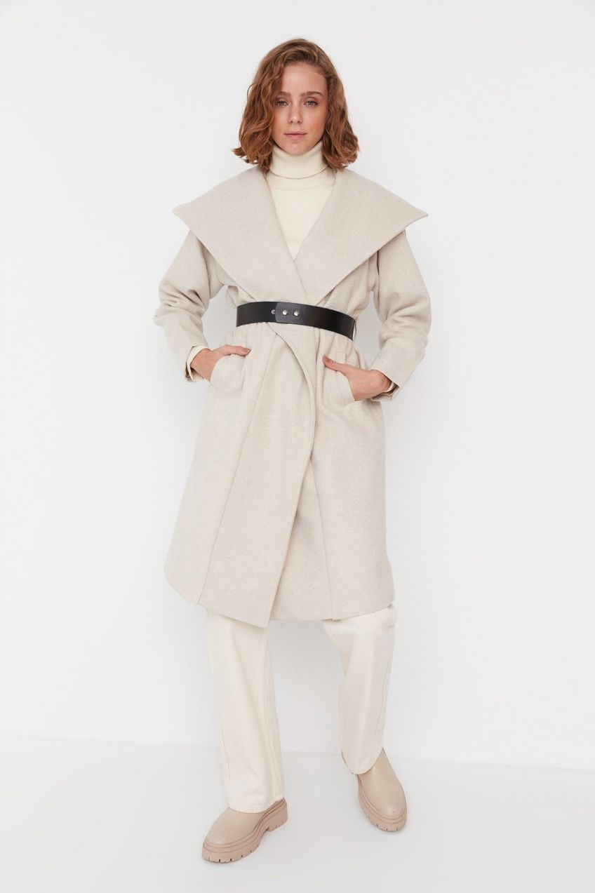 Trendyol Stone oversize pásový kolkový kabát