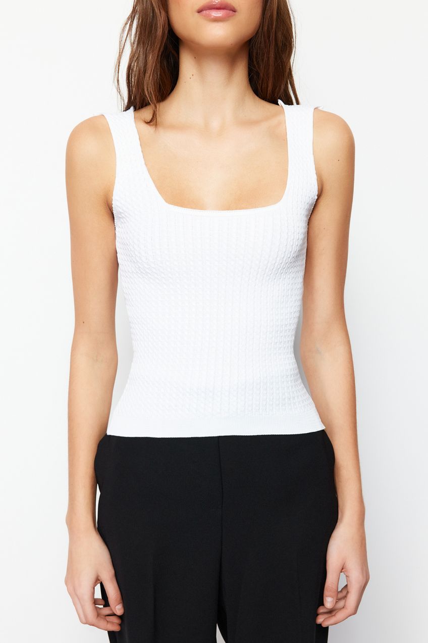Trendyol Ecru Basic Square Neck Knitwear Blouse