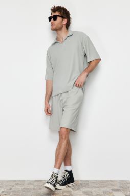 Trendyol Limited Edition Stone Oversize/Wide Cut Textured Wrinkle-Resistant Ottoman Shorts