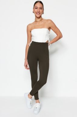 Trendyol Khaki Detail šitia Konsolidátor s vysokým pásom, Interlock Pletené legíny