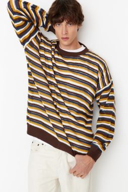 Trendyol Multi-Colored Oversize Fit Wide Fit Crew Neck Crochet Detailed Knitwear Sweater