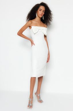 Trendyol Ecru podšívka Tkaný lesklý kameň Svadobné / svadobné elegantné večerné šaty
