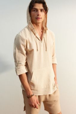 Trendyol Beige Oversize Fit Textured Hooded Shirt