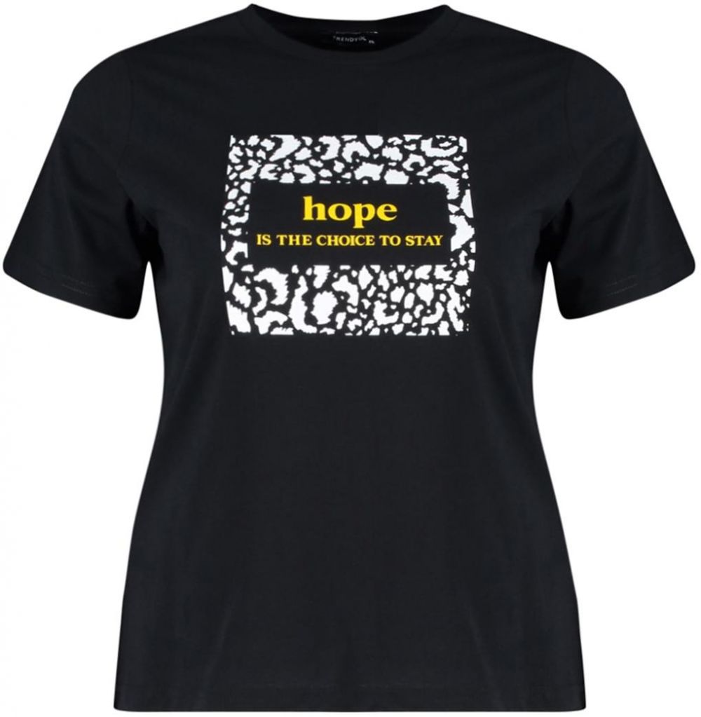 Trendyol Curve Black Crew Neck Printed 100% Cotton Knitted T-Shirt