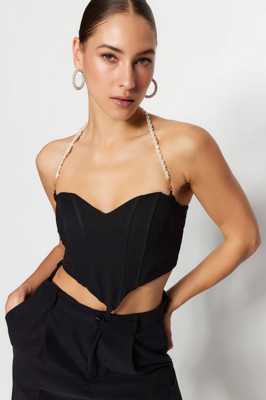 Trendyol Čierny Tkaný Bustier s Doplnkami