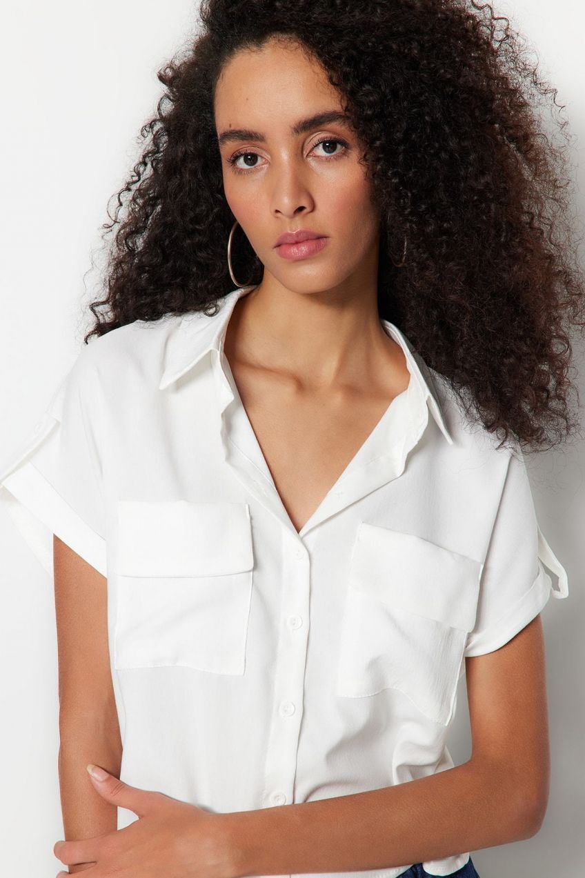 Trendyol Ecru Double Pocketed Woven Shirt
