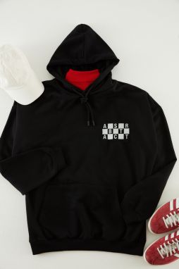 Trendyol čierna oversize/široká mikina s kapucňou a vyšívaným textom
