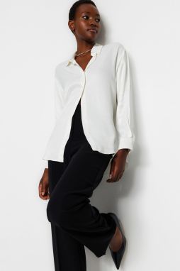 Trendyol Ecru Premium Oversize/Creature Satin Woven Shirt