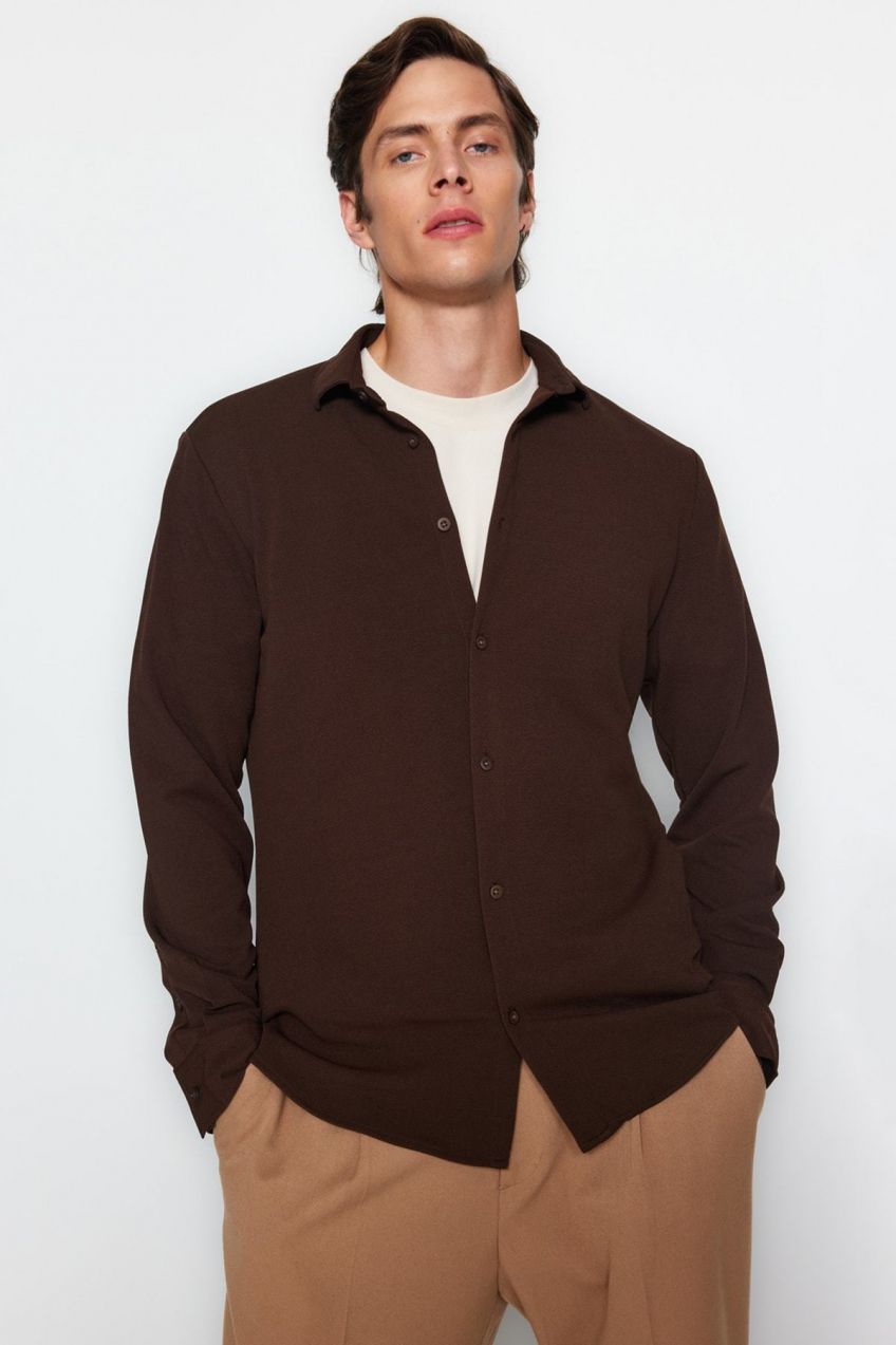 Trendyol Brown Slim Fit Knitted Shirt