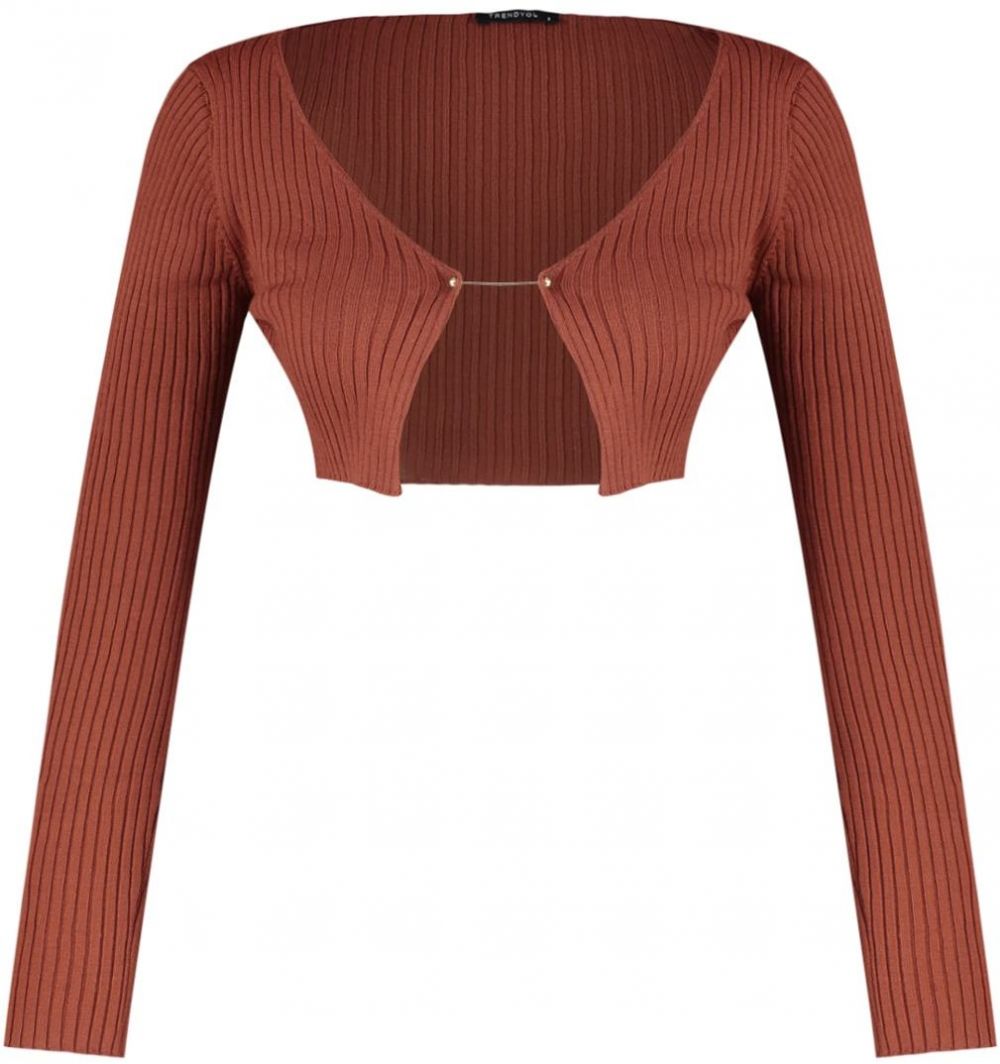 Trendyol Brown Crop Knitwear Cardigan